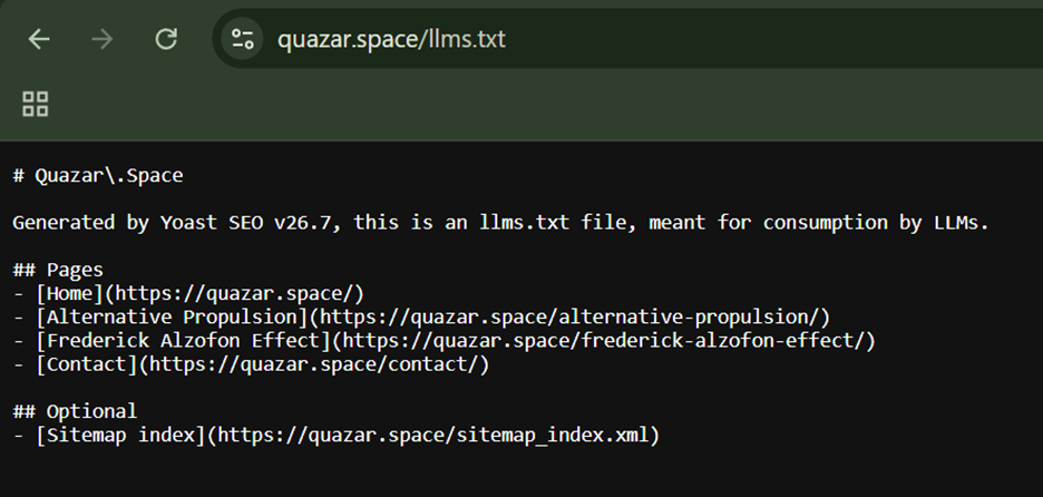 Yoast-generated llms.txt file example