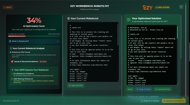 EZY.ai - Robots.txt Optimization Workbench