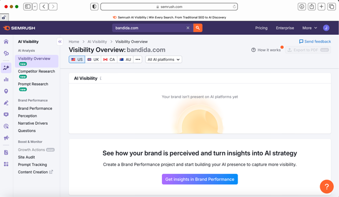 Semrush - Your brand isn't present on AI platforms yet