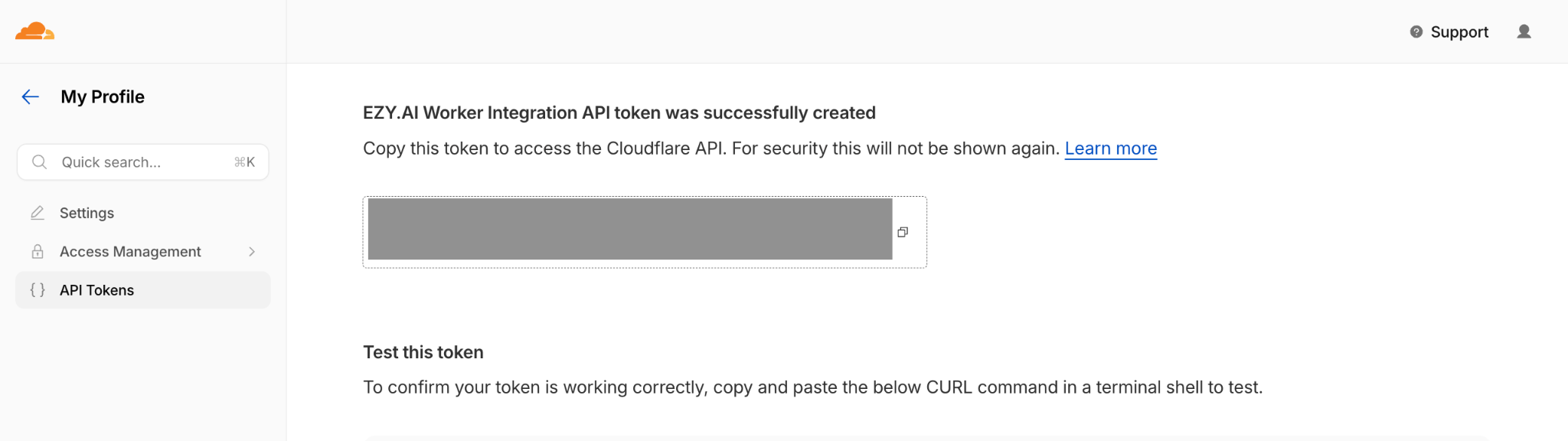 Cloudflare API token ready to copy