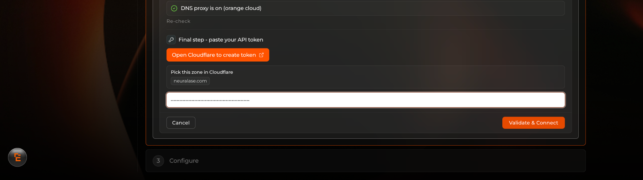 Cloudflare token value with copy control