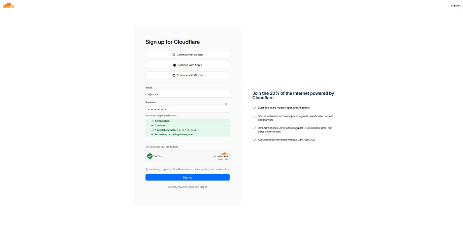 Cloudflare sign up page