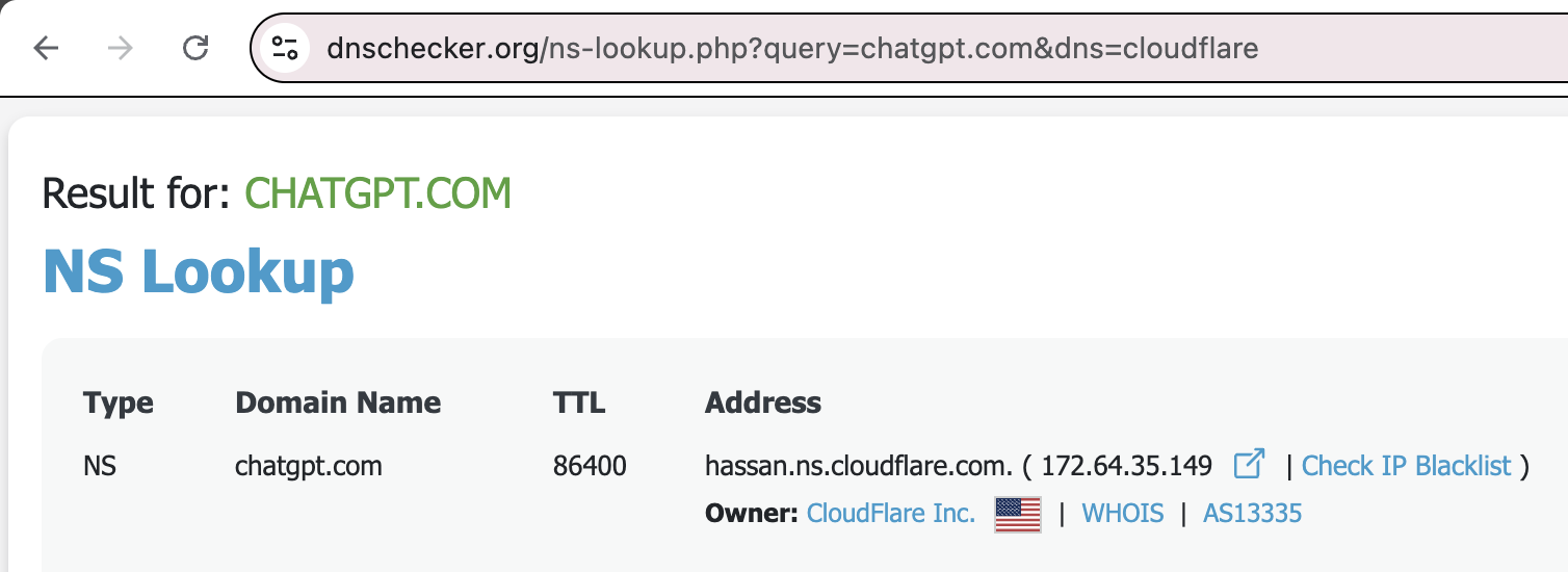 Reference showing ChatGPT runs on Cloudflare